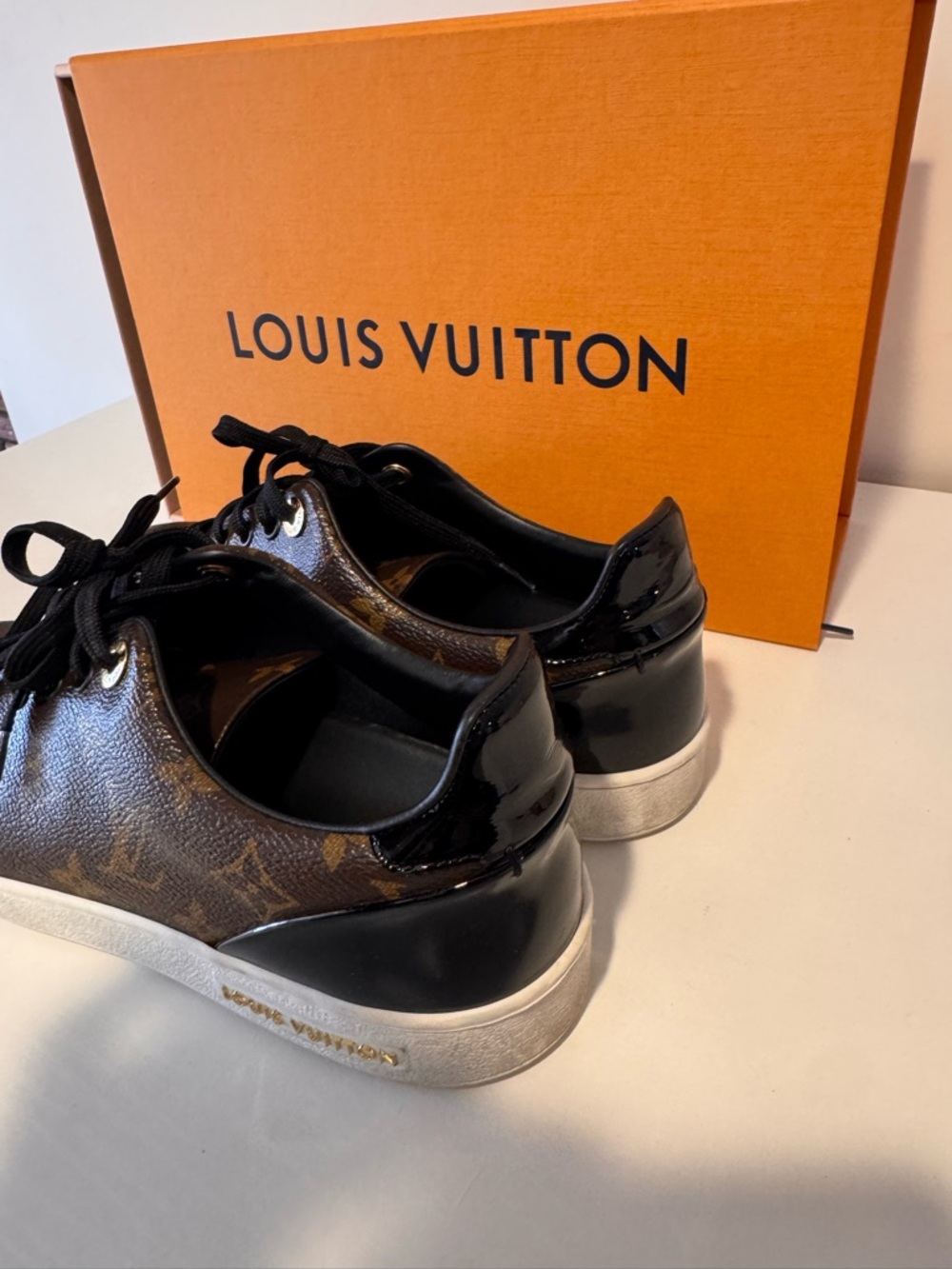 Louis Vuitton Black Patent & Brown Monogram Men’s Low-Top Sneakers